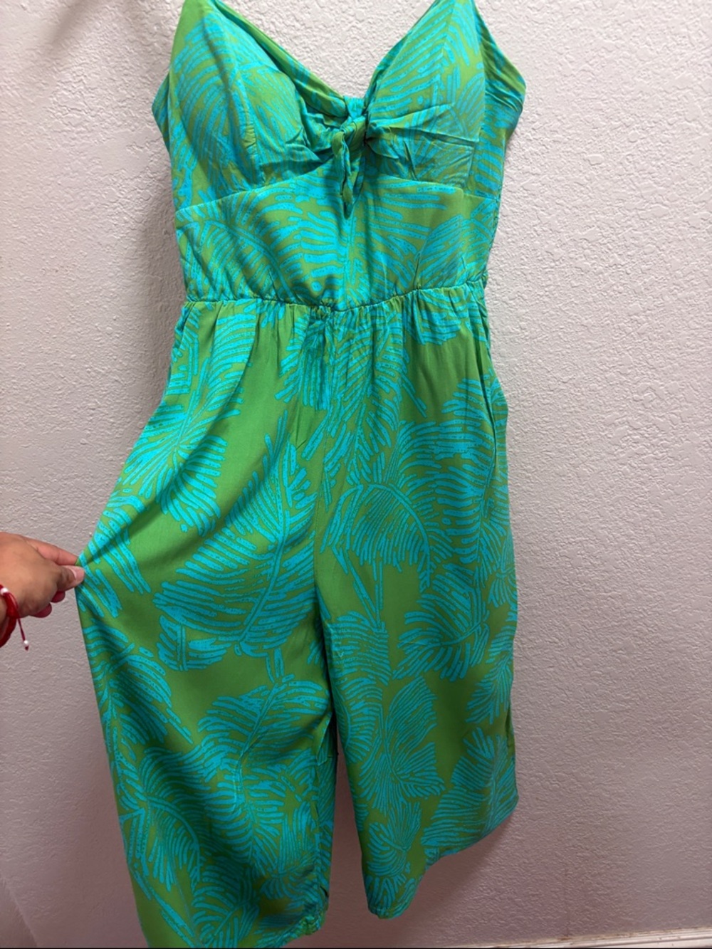 AUW Green and Turquoise Tropical Print Jumpsuit